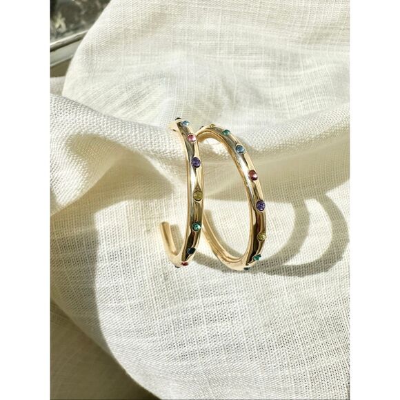 Rainbow and gold color hoop sleek earrings - Picture 1 of 8